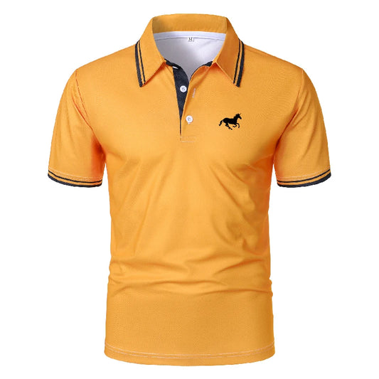 Men Clothes Summer Fashion Short Sleeve Pure Color Polo Shirt 100% Polyester Men Business Casual Lapel Golf Polo Shirt Tops