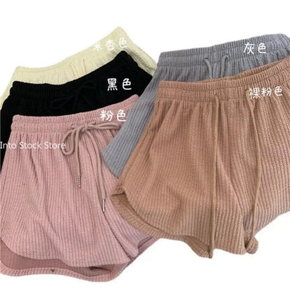 Women Shorts Summer High Elastic Lace Up Drawstring Wide Leg Sweat Short Fitness Running Shorts Loose Casual Large Sports Pants