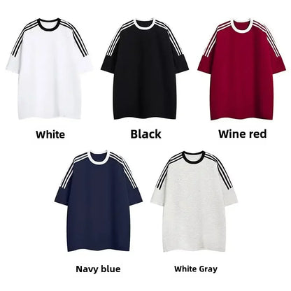 Vintage American Style Pure Cotton Short Sleeve T-shirts Pullover Round Neck Casual Top Wholesale For Couples Casual Wear