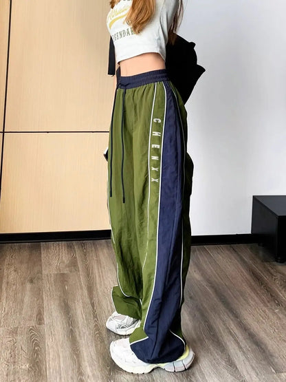 Oversize Pockets Tech Fashion Trousers Y2K Women Cargo Pants Vintage Streetwear Baggy Wide Leg Sweatpants Casual Drawstring