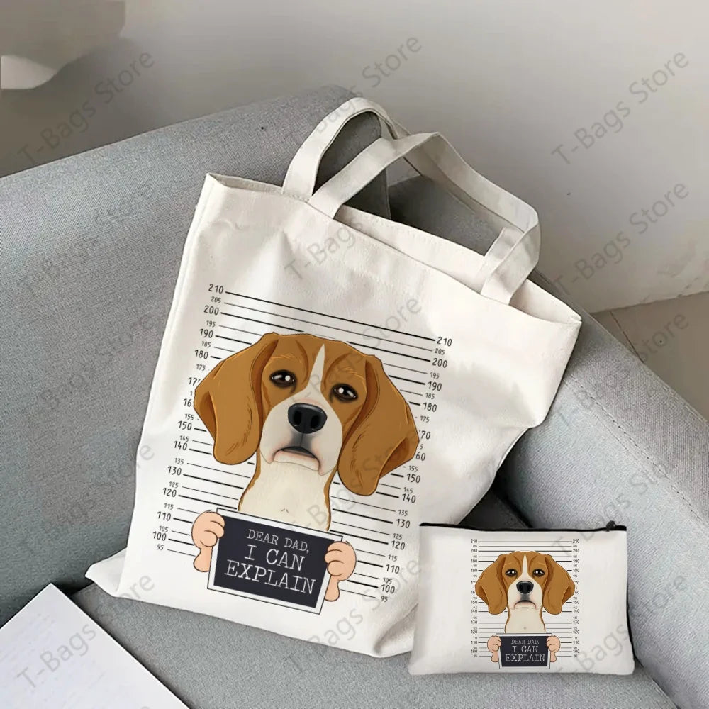 2pcs/set Beagle Bagel Dog Cute Print Tote Bag, Large Capacity Shoulder Bag, Women's Casual Handbag for Work School Shopping