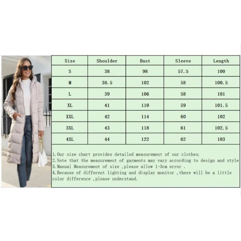 Women's Winter Long Parka Solid Color Thick Warm Hooded Cotton-padded Jacket Fashion Street Long Down Cotton-padded Jacket