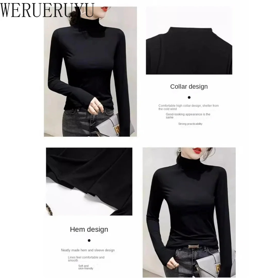 Black Turtleneck T-shirt Long Sleeve Tops Women Y2k Clothes Autumn Winter Korean Fashion Modal Elegant T-shirts for Women 2024