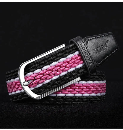 Men Women Stretch Belt For Unisex Knitted Braided Metal Pin Buckle Male Canvas Pants Jeans Elastic Belt