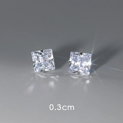 Modian Square CZ Stud Earrings 925 Sterling Silver Platinum Plated Black Cubic Zirconia Hypoallergenic Party Jewelry 3MM 4mm 5mm