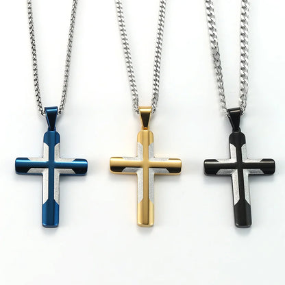 2023 New Stainless Steel Cross Pendant Necklace for Men Boyfriend Charm Link Chain Male Punk Hip-hop Jewelry Dropshipping