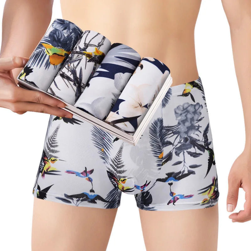 NEW Men's Panties 4pcs/Lot  Male Underpants Man Pack Shorts Boxers Underwear Fashion Sexy Mens Boxer Ultrathin Large Size L-4XL