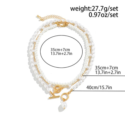 Multilayer Imitation Pearl OT Buckle Pendant Necklace Women Wed Bridal Goth Bead Chain Y2K Accessories Neck Jewelry Decoration