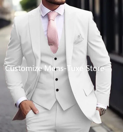 Pink Luxury Men's Suits Terno Formal Outfits 3 Piece Jacket Pants With Vest Slim Fit Luxury Costume Homme Formal Occasion Terno