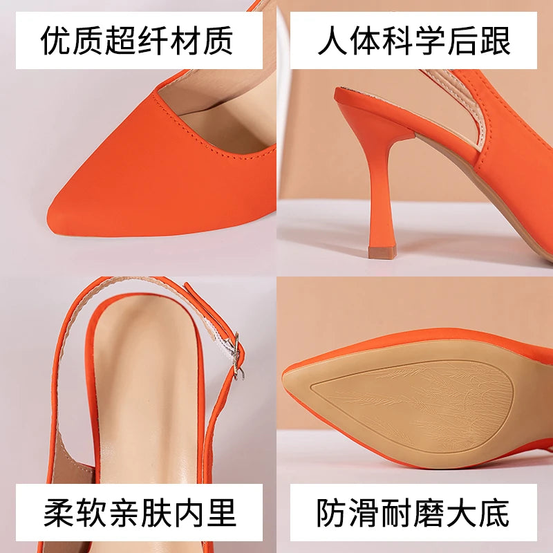 Sexy Women's Buckle Sandals High Heeled Women's Shoes Large Size 43 Fashion Women's Shoes Pointed Toe Fine Heeled Women's Shoes