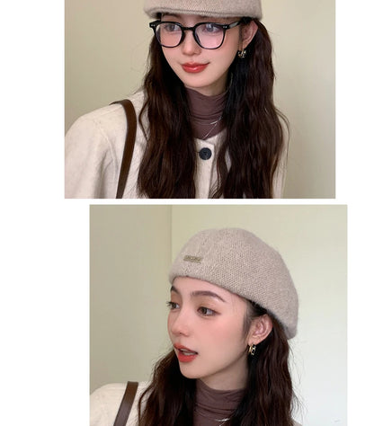 Women Spring Autumn British Style Beret Lady Vintage Flat Cap Winter Keep Warm Knitted Hat All-match Peaked Cap Wholesale New in