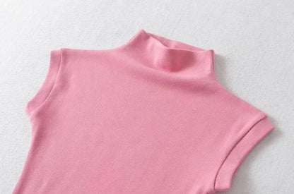 Women Summer Sexy Turtleneck Sleeveless T-Shirts Tops Solid Slim Fit Pullovers Causal Tees Shirts Female Streetwear Basics Tees