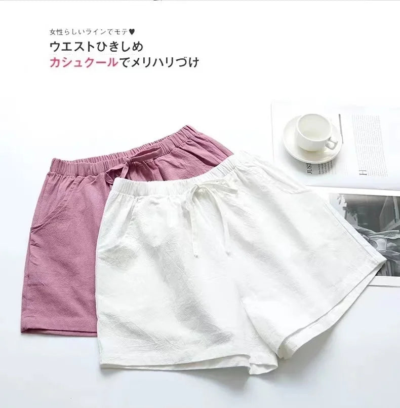 Cotton Linen Shorts Women Casual Workout Shorts Workout Mini Wide Leg Trousers Summer Basic High Wasit Biker Oversize Shorts