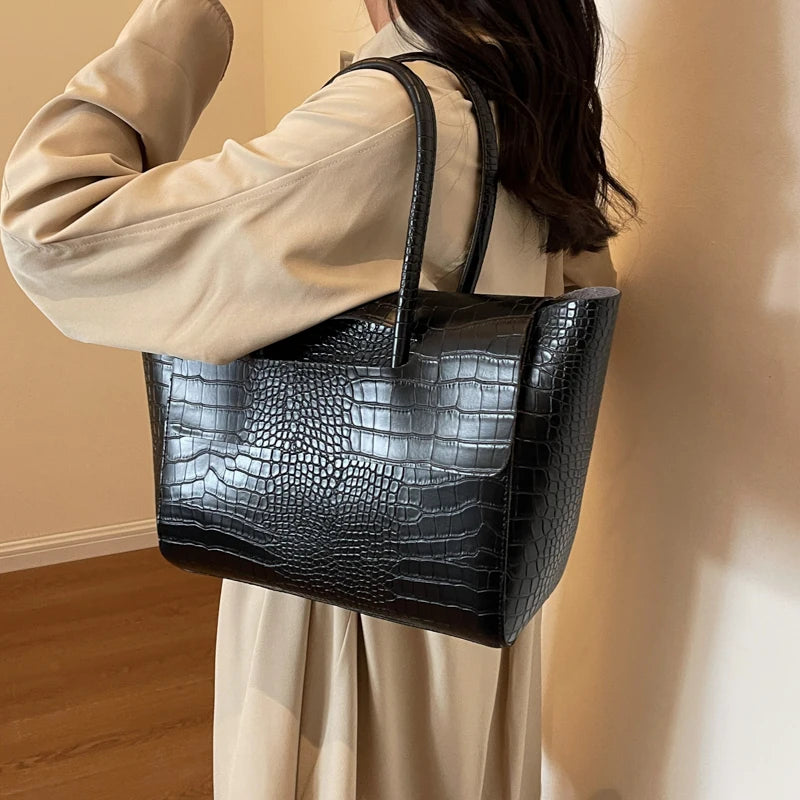 Luxury Crocodile Pattern Women Handbag With Short Handle Shoulder Bag 2024 New Designer Bag Large Capacity Travel Bag Trend Tote