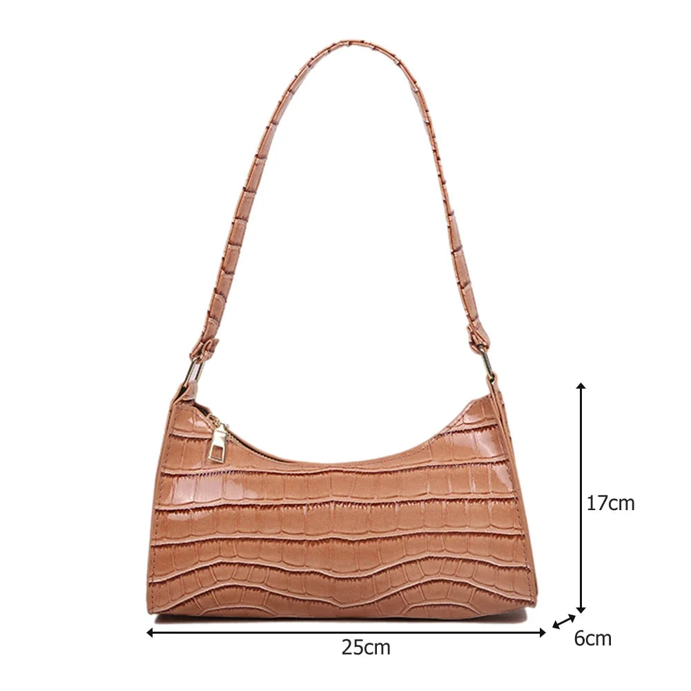 Crocodile Pattern PU Leather Shoulder Bag Female Fashion Underarm Bag Retro Casual Armpit Bag Women Tote Small Clutch Handbags