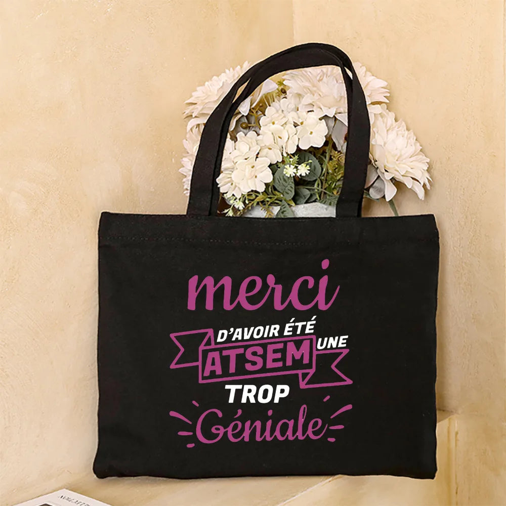 Merci Atsem Printed Women Shoulder Bag Canvas Shopping Bags Female Handbags Reusable Tote Graduation Thanks Gifts for Teacher