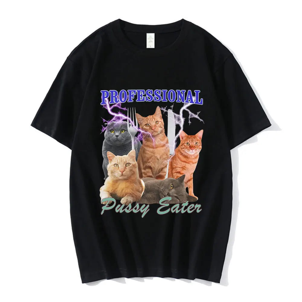 Professional Pussy Eater Funny Cat Lover T Shirt Men's Clothing Fashion T-shirts Cotton Casual Oversized Short Sleeve T Shirts