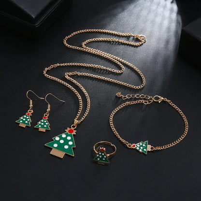 5Pcs/Set Christmas Lady Jewelry Set Santa Elk Moon Bells Earrings Necklace Bracelet Decorative Christmas Ornaments Girls Gifts