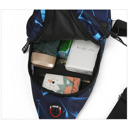 Men's Chest Bag Geometric Pattern Oxford Cloth Adjustable Zipper Chest Bag Fashion Chest Bag With Earphone Hole