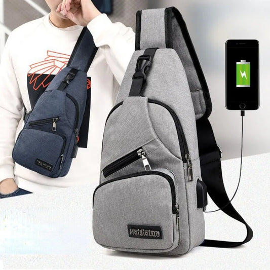 2023 New Men's USB Smart Chest Bag Crossbody Backpack Single Shoulder Bag Leisure Canvas Waist Pack