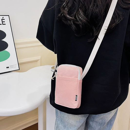 Simple Trendy Macaron Solid Color Shoulder Crossbody Canvas Bag Versatile Fashion Zero Wallet Samll Square Phone Bags For Girls