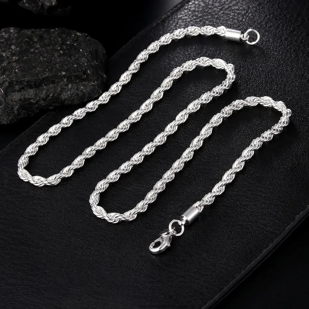 925 Sterling Silver 2/3/4MM 16-24 Inches Rope Chain Necklace For Men Women Fashion Punk Wedding Party Gifts Jewelry