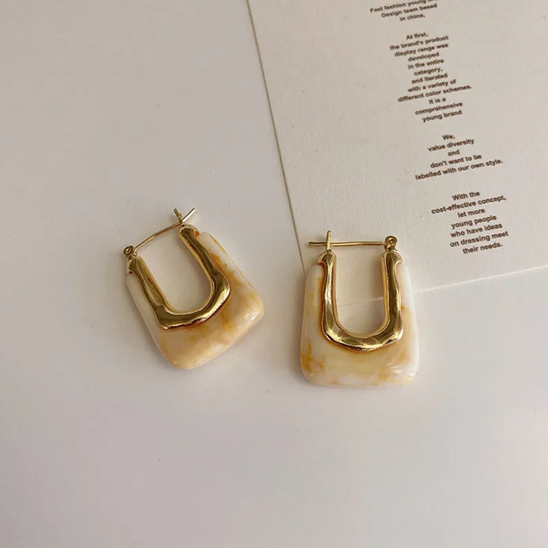 2023 New Fashion Korean Oversized Brown Drop Earrings for Women Bohemian U Shaped Golden Square Wedding Earrings Jewelry Gift