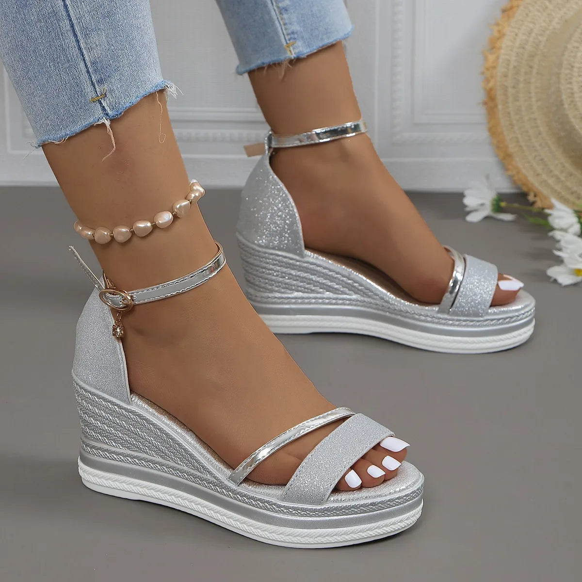 Summer New Super High Heel Wedge Sandals Women's Versatile Platform Flatform Shoes with A Straight Strap Sandals high heels