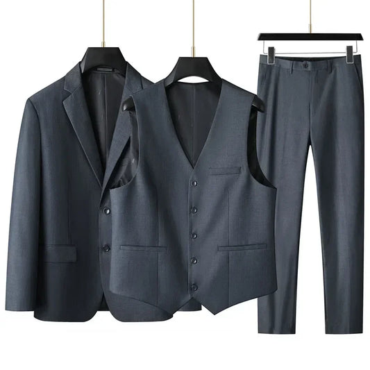 Large size new high-end men's suit (suit + vest +trousers) plus fat plus business formal suit coat wedding dress three-piece set