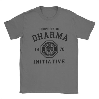 Men's Dharma Initiative T Shirts 1977 Tv Show Lost Cotton Clothes Novelty Short Sleeve Round Collar Tee Shirt Big Size T-Shirt