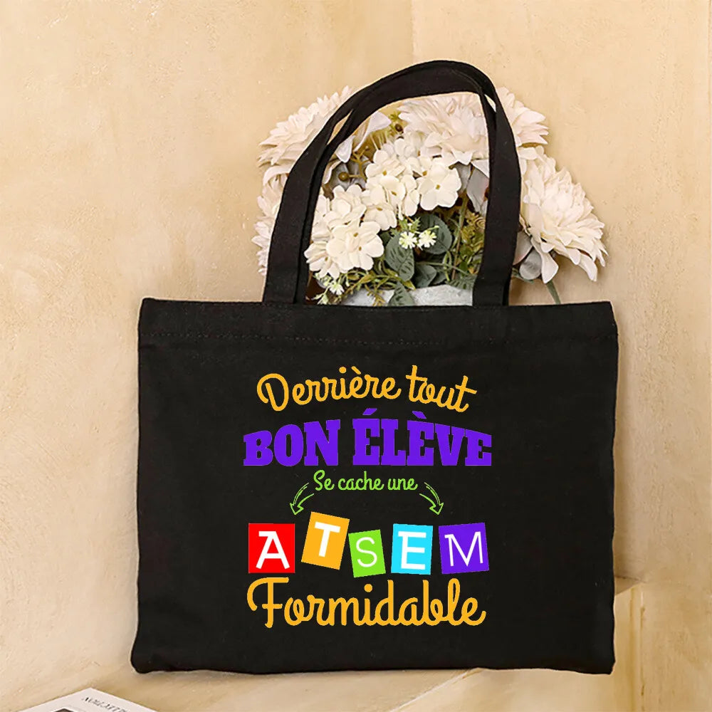 Merci Atsem Printed Women Shoulder Bag Canvas Shopping Bags Female Handbags Reusable Tote Graduation Thanks Gifts for Teacher