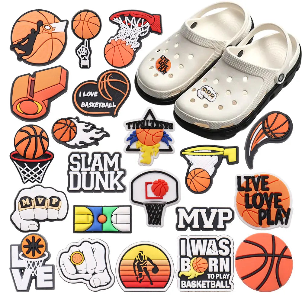 21PCS Basketball Sports Designer Style Shoes Charms Silicone Shoe Accessories Wristband Hole Slipper Decor Kids X-mas Gifts