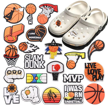 21PCS Basketball Sports Designer Style Shoes Charms Silicone Shoe Accessories Wristband Hole Slipper Decor Kids X-mas Gifts