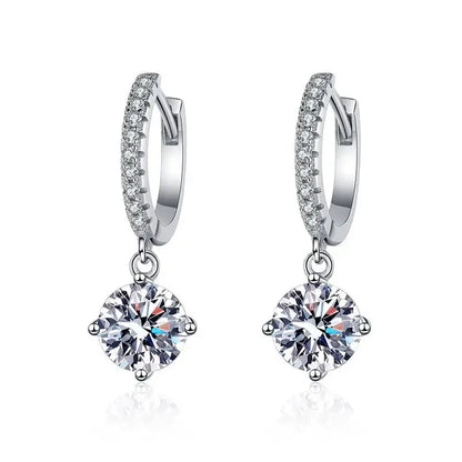 0.5/1ct Moissanite Drop Earring for Women Classic 4 Claw Sparkling Wedding Diamond Earring 925 Pure Silver Plated Rhodium