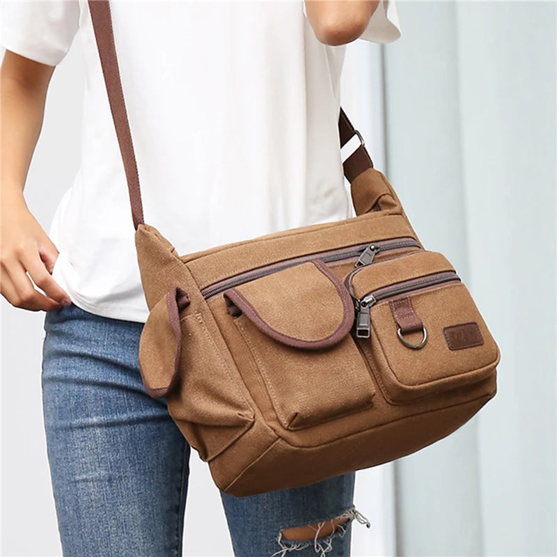 Men Canvas Messenger Bag Vintage Water Resistant Waxed Crossbody Bags Briefcase Padded Shoulder Bag For Male Handbag New