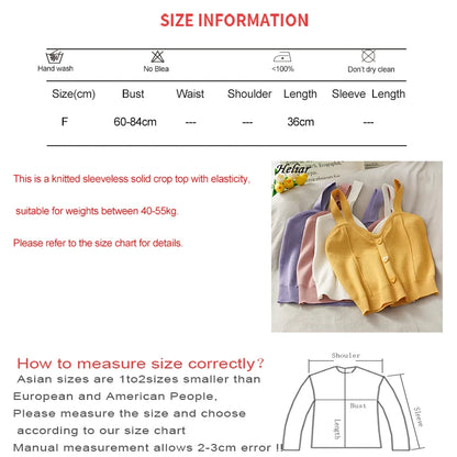 Heliar Women Knitted Crop Tops Y2K Cute Button Up V-Neck Sleeveless Straps Tops Sexy Crop Tops For Women 2024 Summer