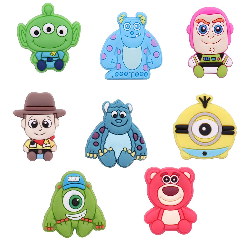 1-8PCS Miniso Disney Cartoon Toy Story Minions Monsters, Inc PVC Shoe Charms Garden Shoes Ornaments Slipper Accessories Kid Gift