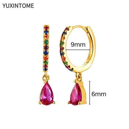 925 Silver Ear Needle Rose Red Hoop Earrings For Women Exquisite Water Drop/Flower/Heart Crystal Piercing Huggie Earring Jewelry