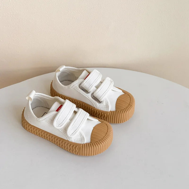 Children Canvas Shoes for Boys and Girls Spring  Autumn Hook and Loop Shoes Soft Bottom Breathable Toddler Baby Biscuit Shoes