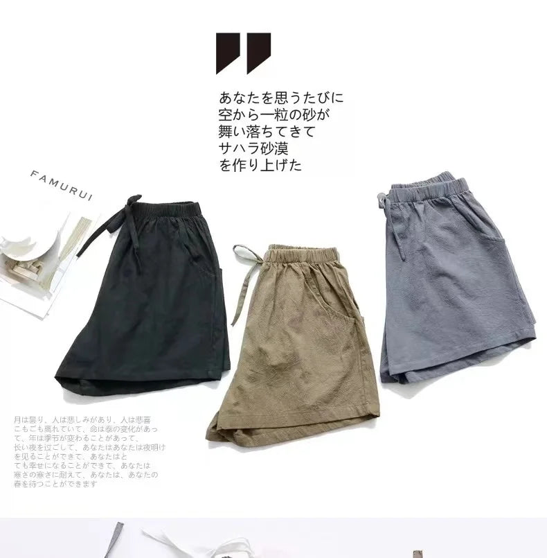 Cotton Linen Shorts Women Casual Workout Shorts Workout Mini Wide Leg Trousers Summer Basic High Wasit Biker Oversize Shorts