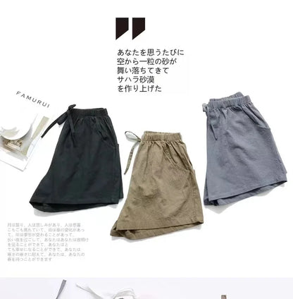 Cotton Linen Shorts Women Casual Workout Shorts Workout Mini Wide Leg Trousers Summer Basic High Wasit Biker Oversize Shorts