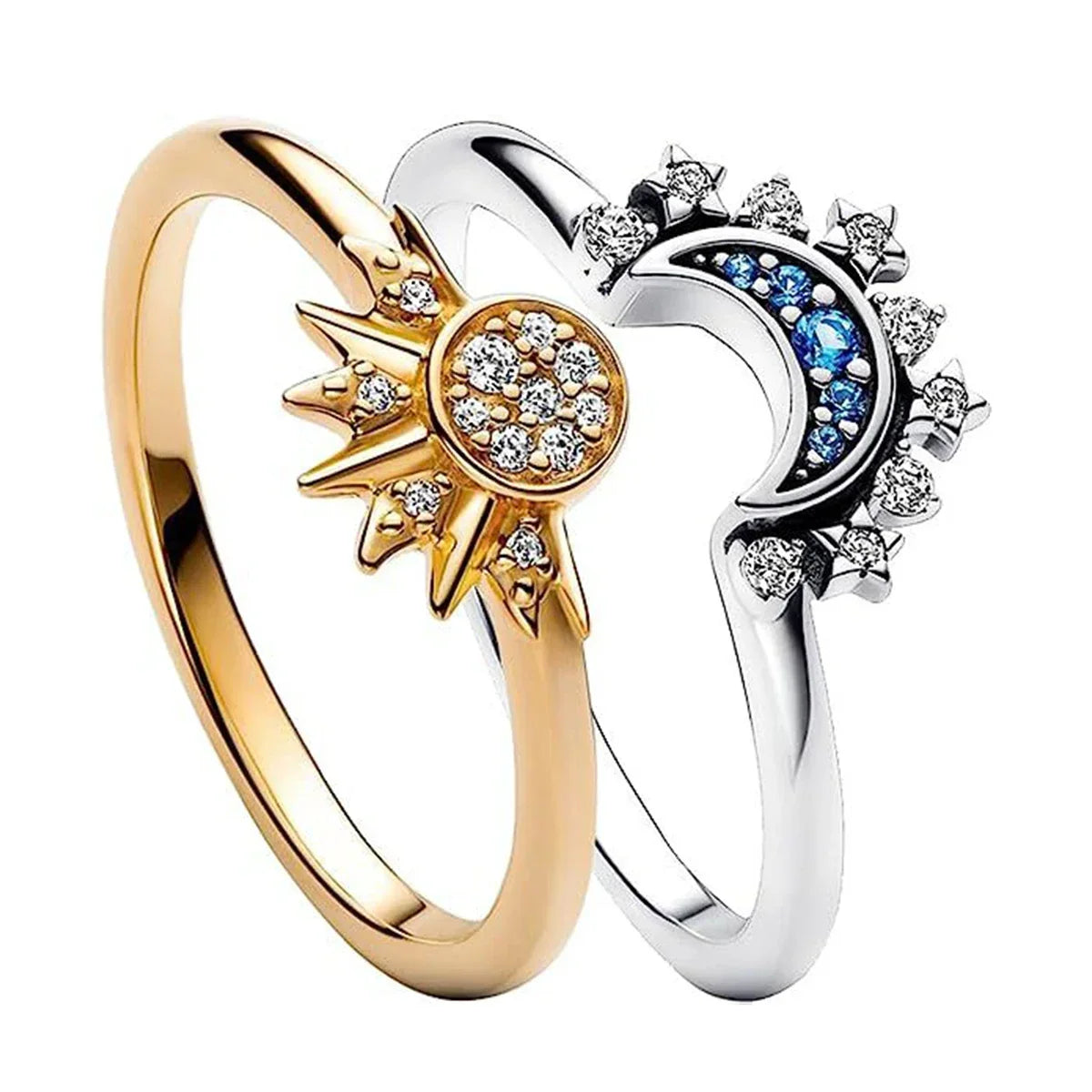 Summer Women Fashion Sun Moon Star Ring Elegant Temperament Sparkling Finger Ring Party Jewelry Accessories Couple's Ring Gifts