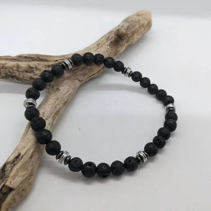 Men's Black Onyx Round Bead & Arrow Stone Bead Yoga Bracelet