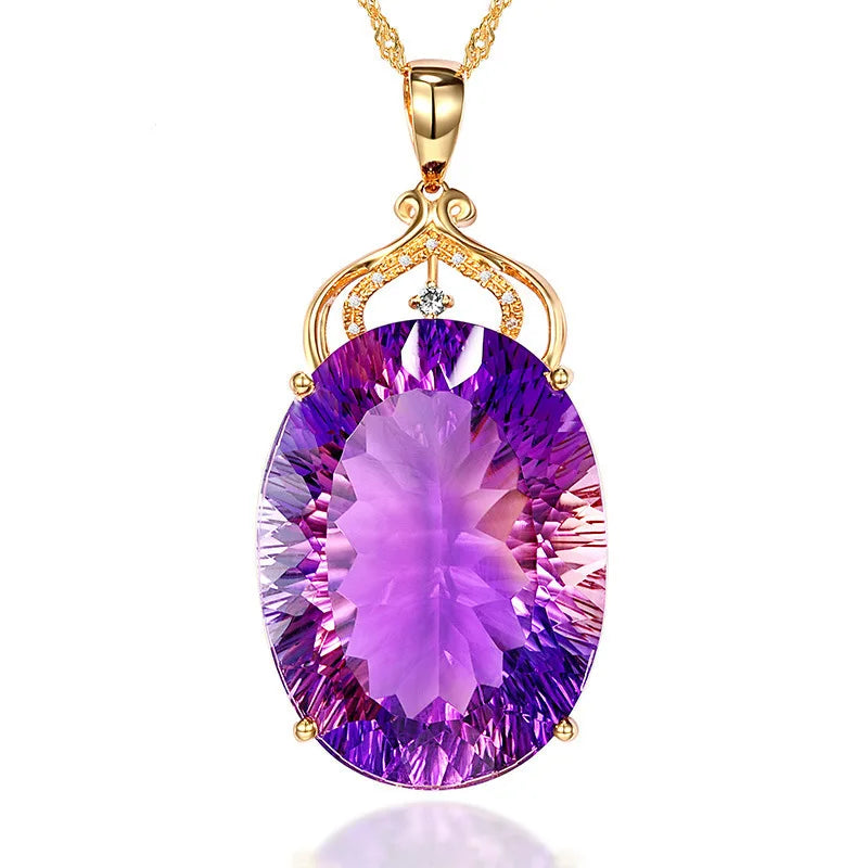 18K Gold-Plated Heart Amethyst Pendant Plated Colored Gemstone Natural Purple Diamond Necklace Fashion Jewelry