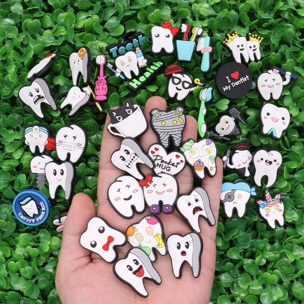 40pcs/set Shoe Charms Tooth Health Brush Cute Garden Shoes Accessories Buckle Decorations Fit Wristband Kids Gift