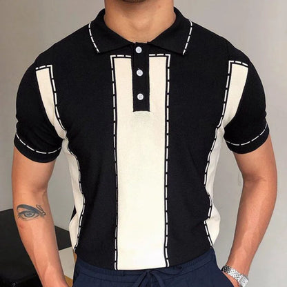 Men's Luxury Knitted Short Sleeve Polo Shirt Casual Patchwork Lapel Button Fashion Solid Color Knitwear Summer Clothing 2025 New