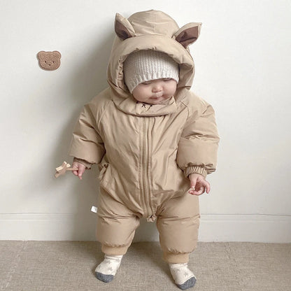 Newborn Baby Boy Girl Jumpsuit Winter Cute Cartoon Hooded Bodysuits for Infants Solid Thick Warm Kids Clothes Girls Costumes