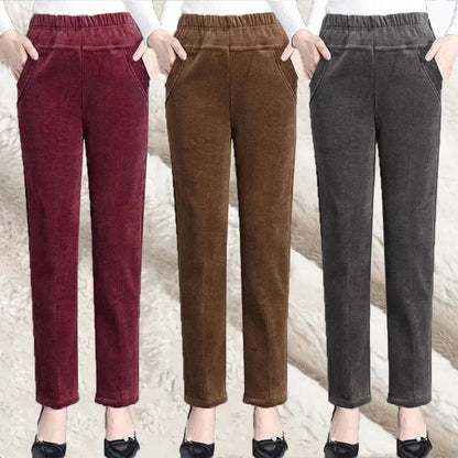 Thin & Plush Thick Casual Pants Fleece Pencil Pants Women's Corduroy Warm High Waist Pants Autumn Winter Leggings Pants Trousers