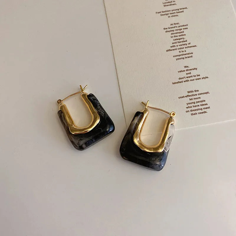 2023 New Fashion Korean Oversized Brown Drop Earrings for Women Bohemian U Shaped Golden Square Wedding Earrings Jewelry Gift