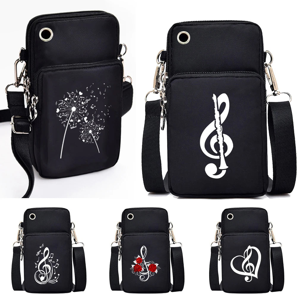 Mini Mobile Phone Bag Women Musical Symbols Messenger Bag Hanging Neck Coin Purse Vertical Handbag Fashion Small Crossbody Bag